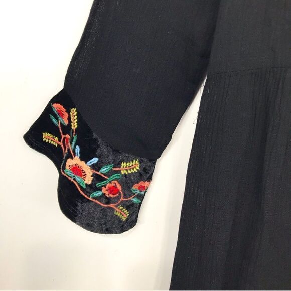 THML Black Gauze Floral Embroidered Velvet Popover Sheath Dress - Picture 9 of 14